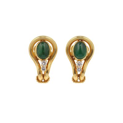 A. Reza, Bottoni da polso in oro giallo 750/1000 con smeraldi cabochon e diamanti