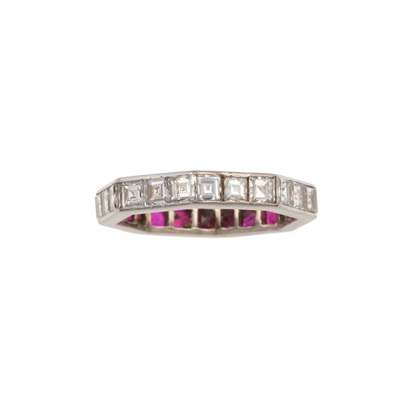 Diamond, ruby and gold ring