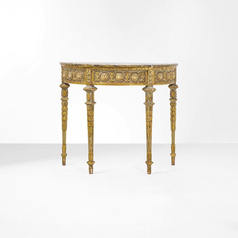 Console demi-lune stile Luigi XVI. XX secolo  - Asta Gioielli, argenti, arredi e oggetti d'arte. Un lascito per finalità benefiche - I - Cambi Casa d'Aste