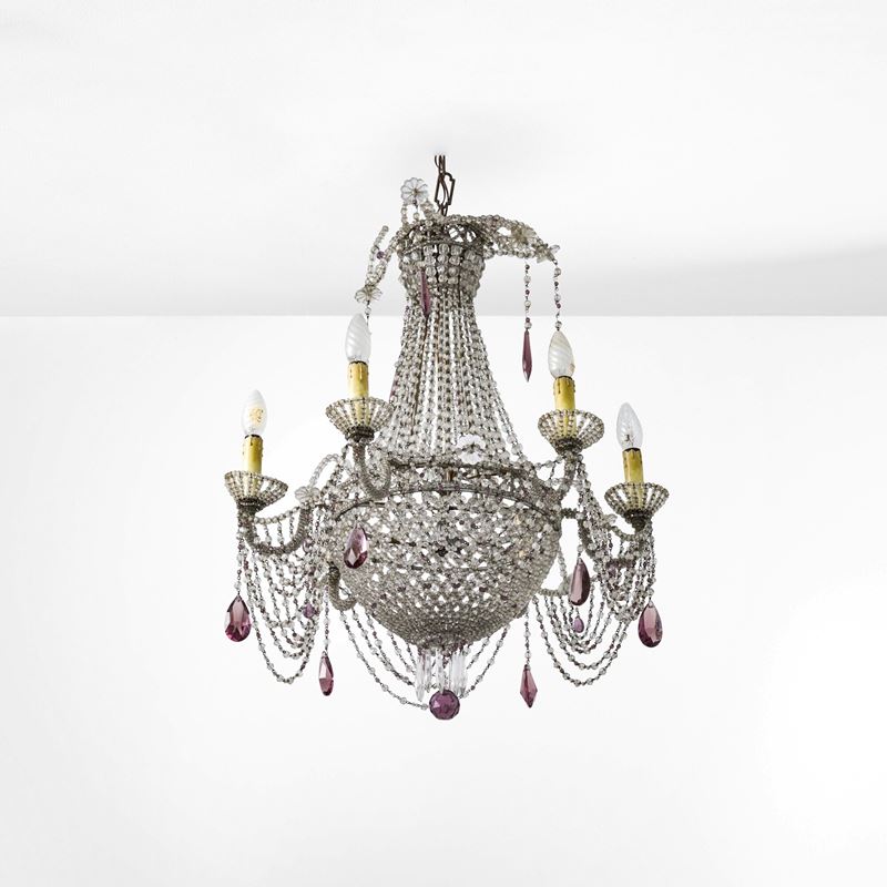 Lampadario mongolfiera a gocce. XX secolo  - Asta Gioielli, argenti, arredi e oggetti d'arte. Un lascito per finalità benefiche - II - Cambi Casa d'Aste