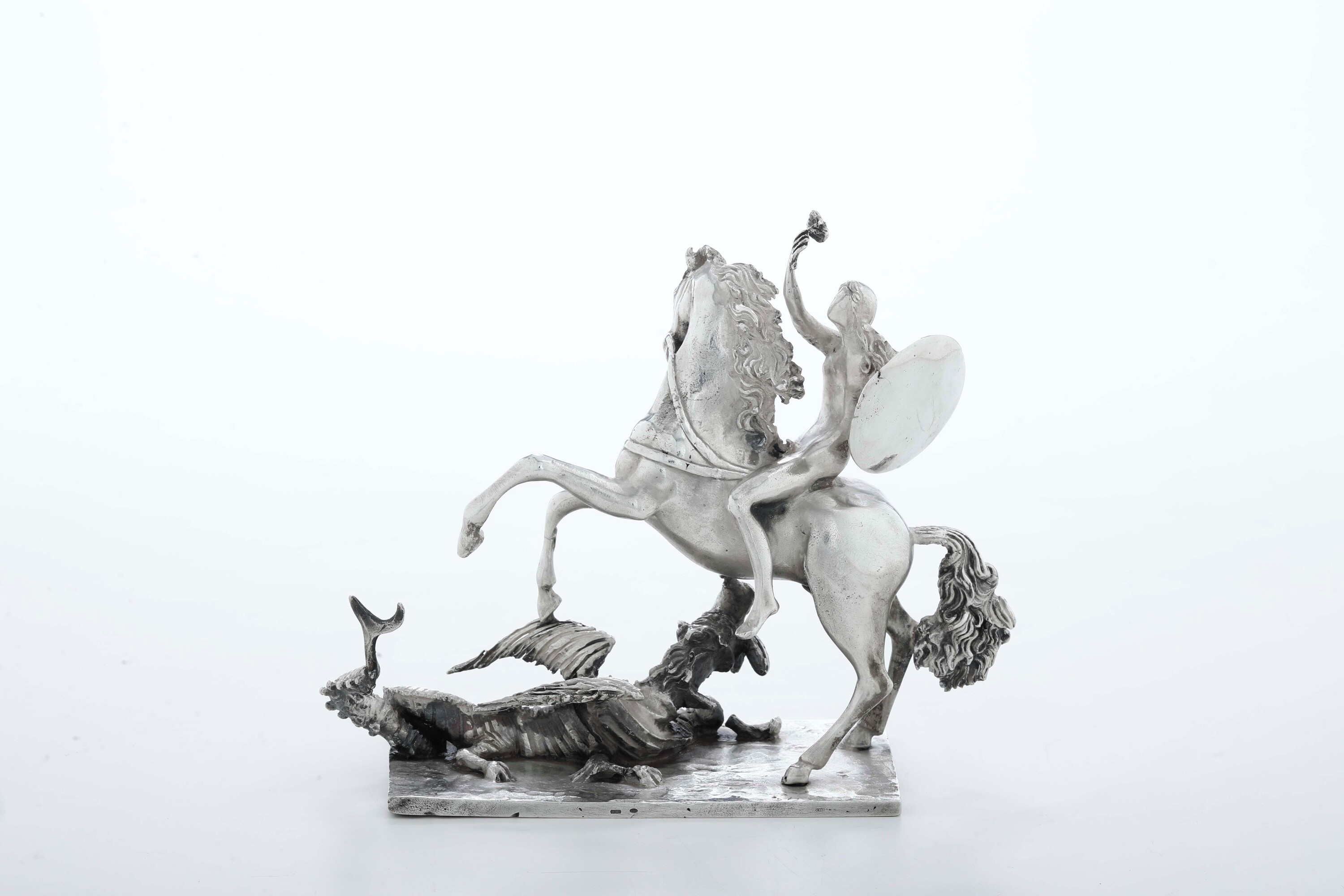 GaLa Dalì, San Giorgio e il drago (1962) in argento fuso e sagomato