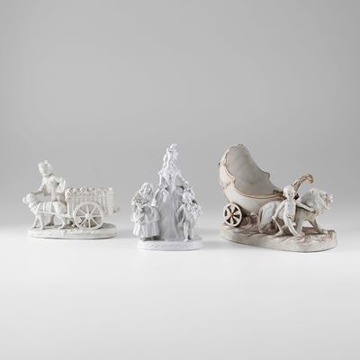 Sculture in porcellana e ceramica biscuit, gruppi con figure e animali, XX secolo