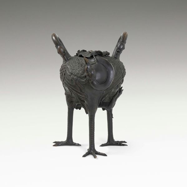 Incensiere tripode in bronzo raffigurante cigni, Giappone, periodo Meiji (1868-1912)