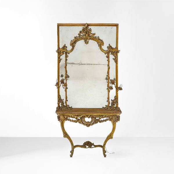 Console a goccia e specchiera stile Luigi XV. XX secolo