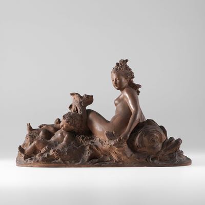 Fernand Lion, Plastificatore in terracotta con Venere e Amore a cavallo di un delfino