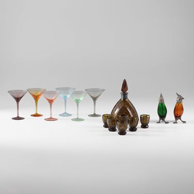 Nason & C., Dodici calici in vetro di Murano con finitura in argento, XX secolo