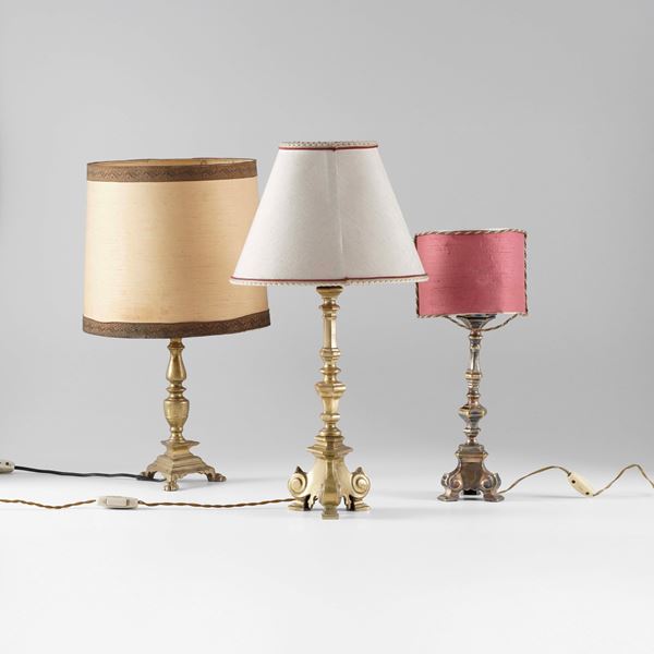 Tre diverse lampade da tavolo. XX secolo
