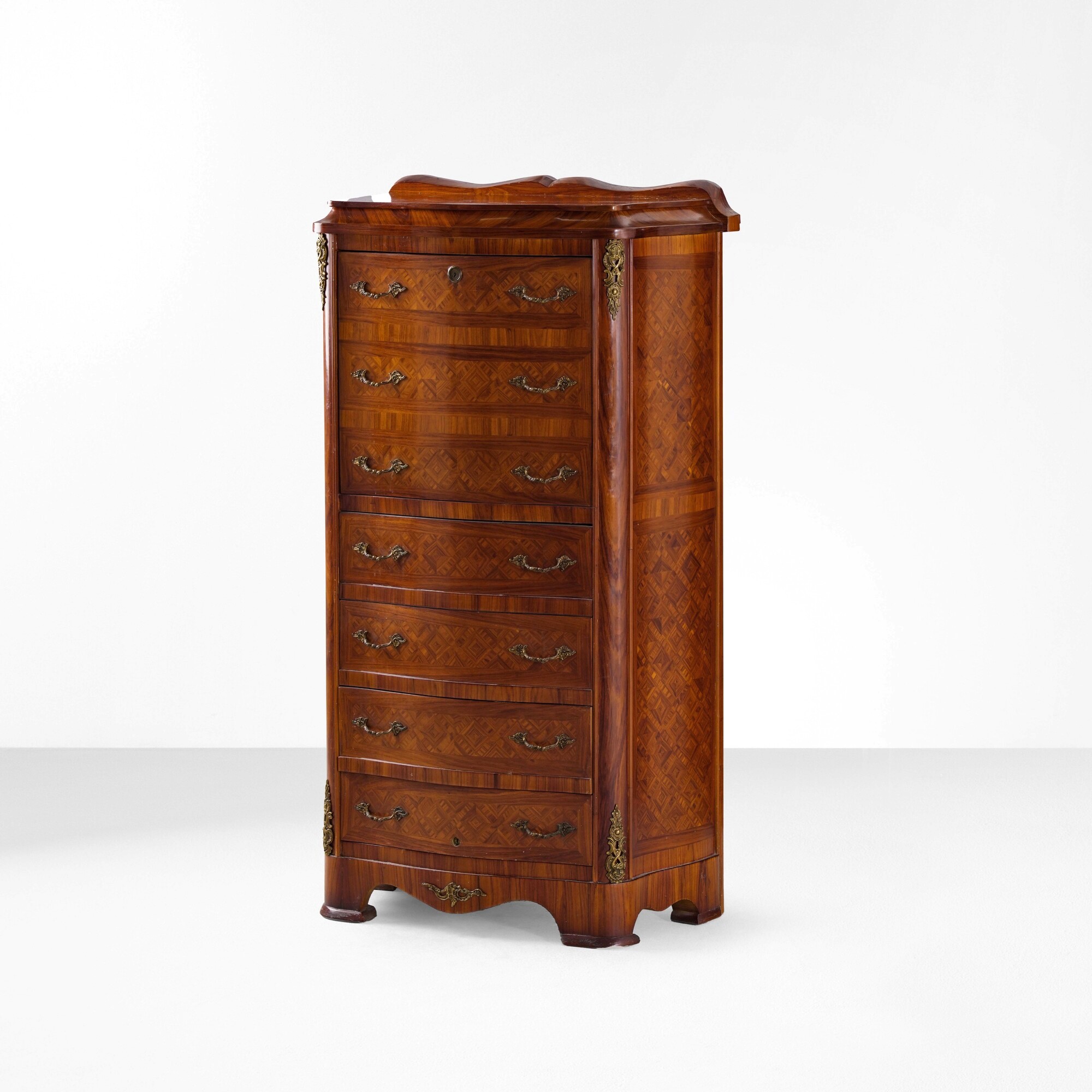 Arredo in stile francese del XVIII secolo, settimanale in legno lastronato a marqueterie