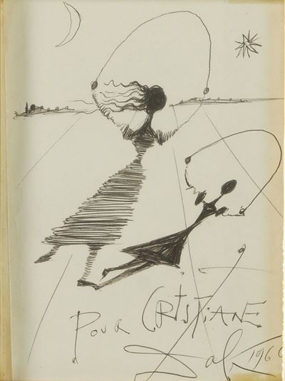 Salvador Dalì, Cristiana salta corda (disegno con penna su carta), 1966