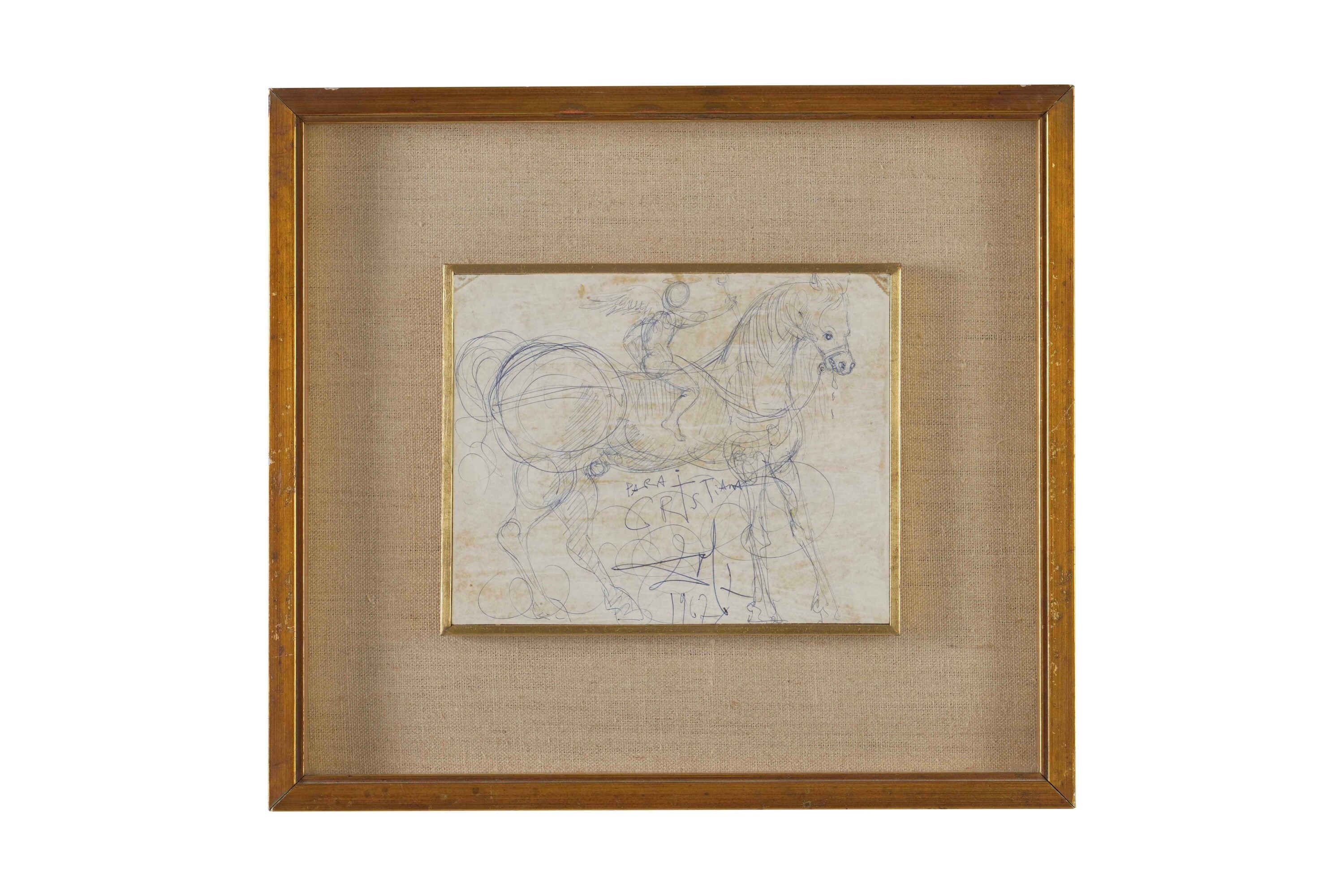 Salvador Dalì, Cristiana a cavallo, disegno a penna su cartoncino (1967)
