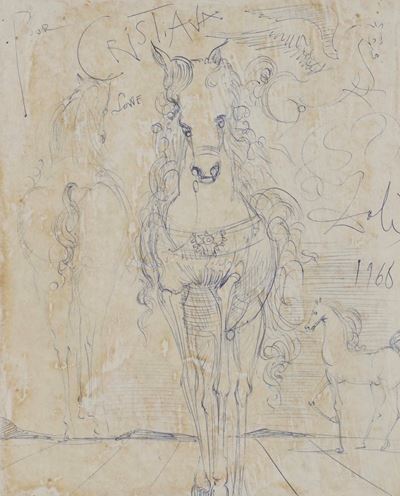 Dalì, Salvador (1904-1989), Cavalli, disegno su cartoncino, 1968