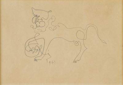 Salvador Dalì, Ocelot di Dalì (disegno a matita su carta) 1971