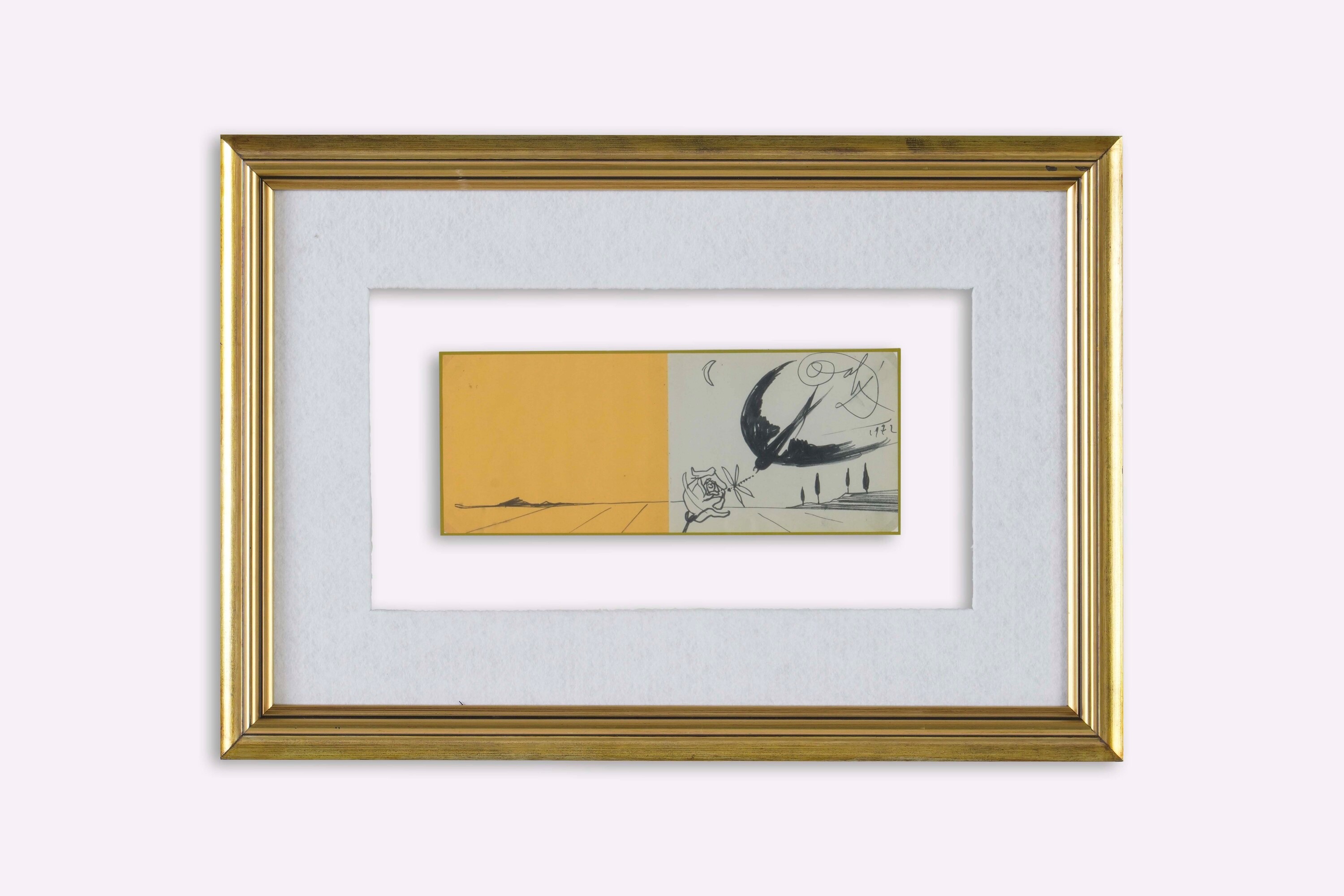 Salvador Dalì, Rondine ape e rosa (disegno a pennarello su carta), 1972