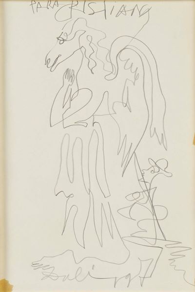 Salvador Dalì, Angelo testa di cavallo, disegno a matita su carta