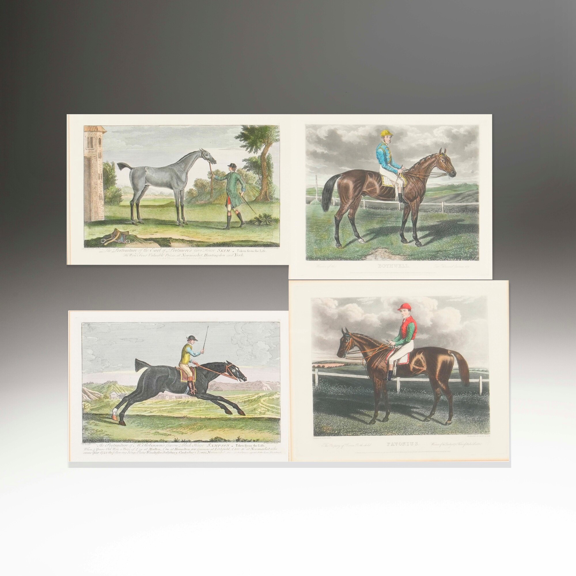 Incisore inglese del XIX-XX secolo, Ippica (serie di quattro incisioni colorate)