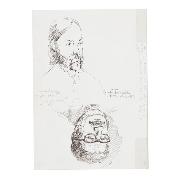 Doppio disegno di autori diversi Rafael Torroella e Chef, raffiguranti visi di uomo