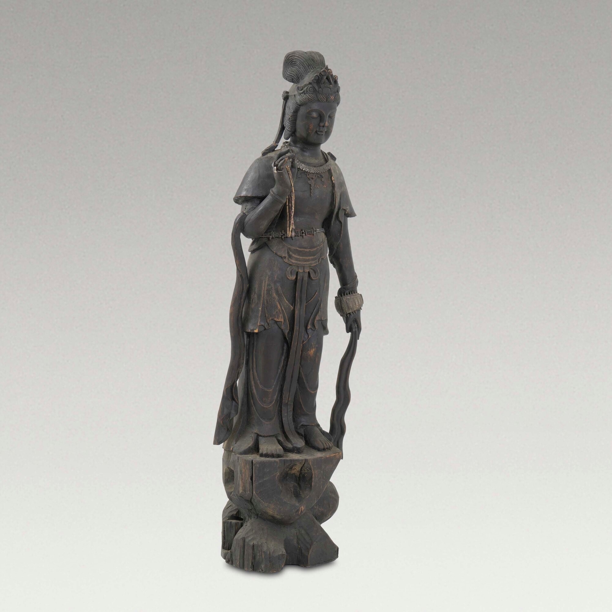 Divinità buddhista, scultura/figure lignea dipinta, India, XX secolo