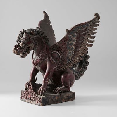Figura di leone alato, scultura in legno, Indonesia, XIX secolo