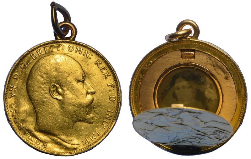 REGNO UNITO. EDWARD VII, 1902-1910. Sovereign 1910 trasformata in custodia con dagherrotipo di figura femminile.  - Asta Numismatica - Cambi Casa d'Aste