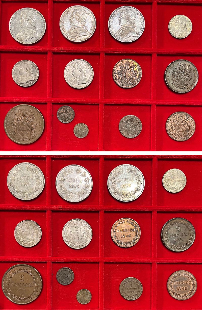Pio IX (Giovanni Maria Mastai Ferretti), Stato Pontificio: lotto di tredici monete, argento e ram...