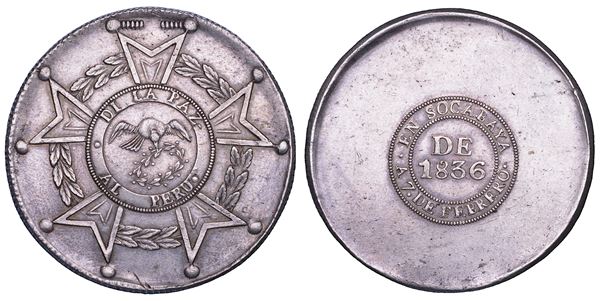 CONFEDERAZIONE PERU' BOLIVIA, 1836-1839. Medaglia militare in argento della battaglia di Socabaya, 1836.