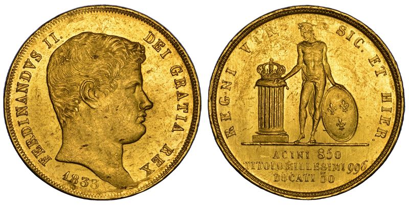 NAPOLI. FERDINANDO II DI BORBONE, 1830-1859. 30 Ducati 1833.  - Auction Numismatics - Cambi Casa d'Aste