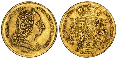Carlo di Borbone (1734–1759), 6 ducati 1753 (Napoli), oro