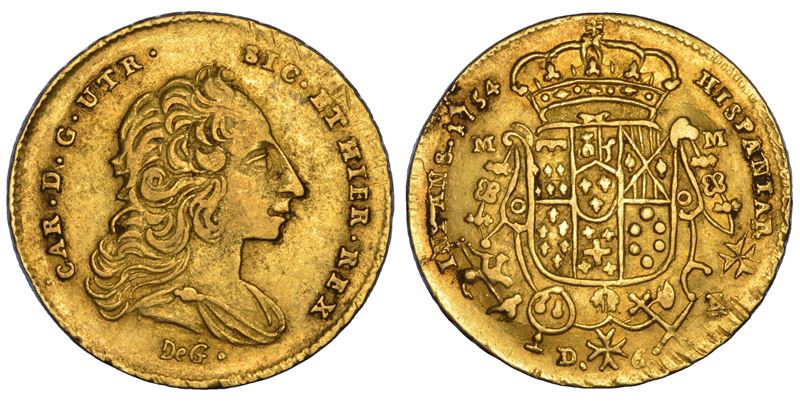 NAPOLI. CARLO DI BORBONE, 1734-1759. 6 ducati 1754.  - Asta Numismatica - Cambi Casa d'Aste