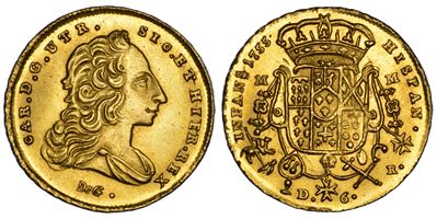 Carlo di Borbone, 6 ducati, Napoli, 1755
