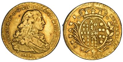 Ferdinando IV di Borbone, 6 Ducati 1769, Napoli (oro)