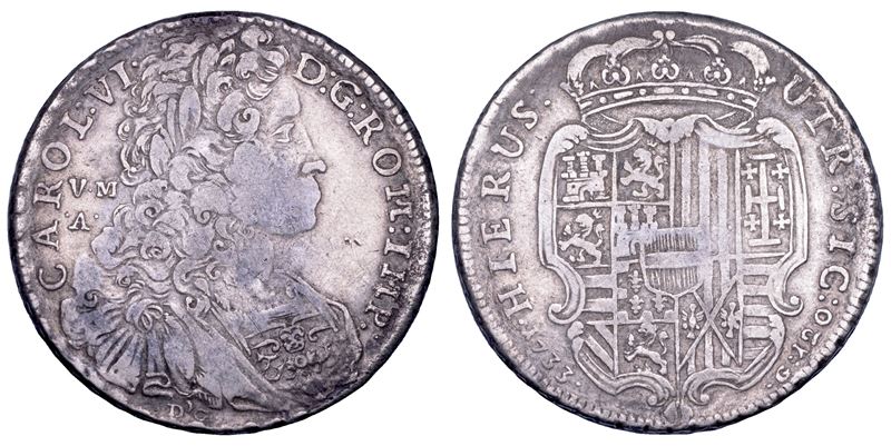 Asburgo, Carlo VI, Piastra da 120 grana 1733 (Napoli) in argento