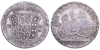 Carlo di Borbone, Piastra da 120 Grana (Napoli), 1735