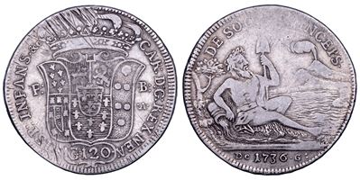 Carlo di Borbone (attrib.), Piastra da 120 Grana, 1736, zecca di Napoli