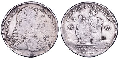 NAPOLI, Carlo di Borbone, Piastra da 120 Grana (1747) con busti di Carlo e Maria Amalia