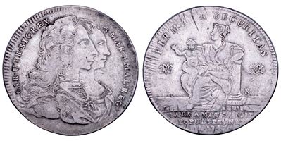 Carlo di Borbone (attrib.), Piastra da 120 Grana 1747, variante con sigla “DeG” al rovescio