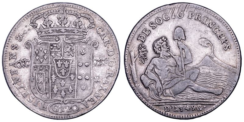 NAPOLI. CARLO DI BORBONE, 1734-1759. Piastra da 120 Grana 1749.  - Asta Numismatica - Cambi Casa d'Aste