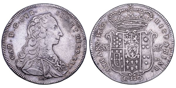 NAPOLI. CARLO DI BORBONE, 1734-1759. Piastra da 120 Grana 1750.