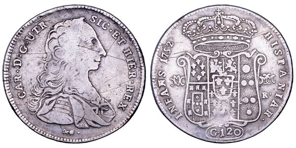 NAPOLI. CARLO DI BORBONE, 1734-1759. Piastra da 120 Grana 1752.