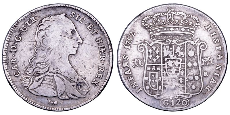 Carlo di Borbone, Piastra da 120 Grana, Napoli, 1752