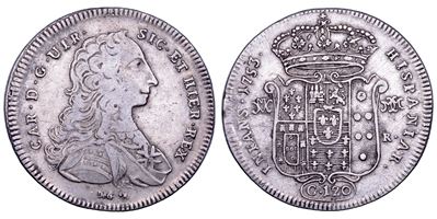 Carlo di Borbone (1734-1759), Napoli, Piastra da 120 Grana, 1753