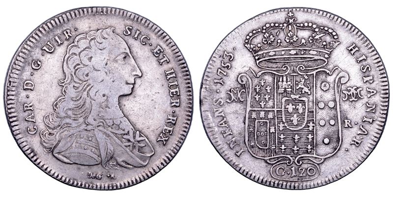 Carlo di Borbone (1734-1759), Napoli, Piastra da 120 Grana, 1753