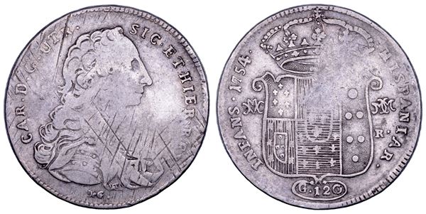 NAPOLI. CARLO DI BORBONE, 1734-1759. Piastra da 120 Grana 1754.