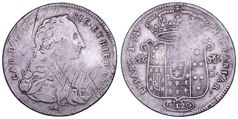 Carlo di Borbone, Piastra da 120 Grana, Napoli (1754)