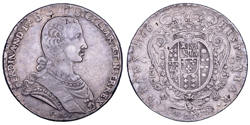 NAPOLI. FERDINANDO IV DI BORBONE, 1759-1799. I PERIODO. Piastra da 120 grana 1766.  - Auction Numismatics - Cambi Casa d'Aste