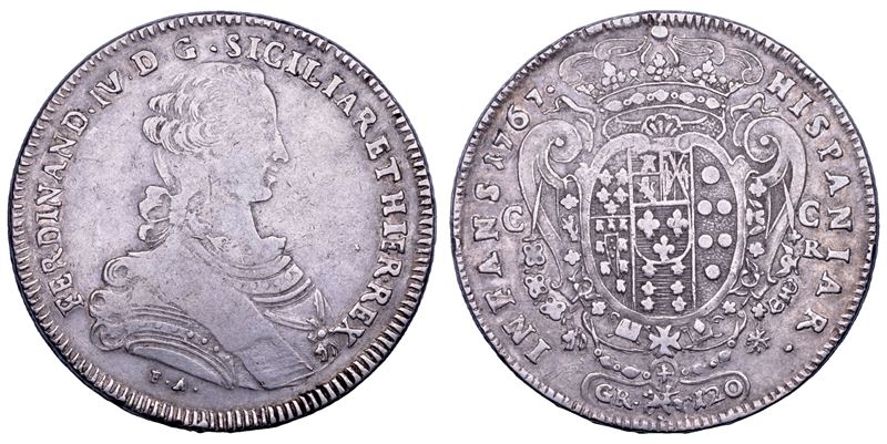 NAPOLI. FERDINANDO IV DI BORBONE, 1759-1799. I PERIODO. Piastra da 120 grana 1767.  - Asta Numismatica - Cambi Casa d'Aste