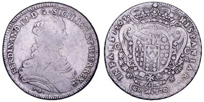 Ferdinando IV di Borbone, Piastra da 120 grana (1767) con busto drappeggiato e corazzato