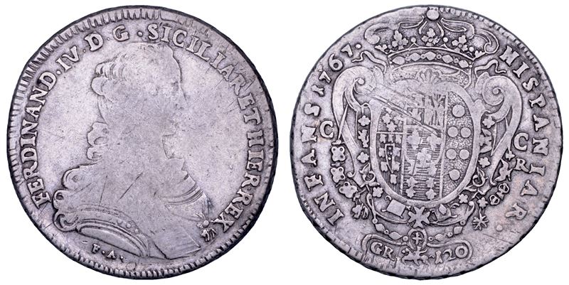 NAPOLI. FERDINANDO IV DI BORBONE, 1759-1799. I PERIODO. Piastra da 120 grana 1767.  - Asta Numismatica - Cambi Casa d'Aste