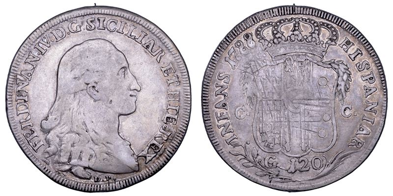 NAPOLI. FERDINANDO IV DI BORBONE, 1759-1799. I PERIODO. Piastra da 120 grana 1788.  - Asta Numismatica - Cambi Casa d'Aste