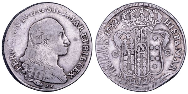 NAPOLI. FERDINANDO IV DI BORBONE, 1759-1799. I PERIODO. Piastra da 120 grana 1788.