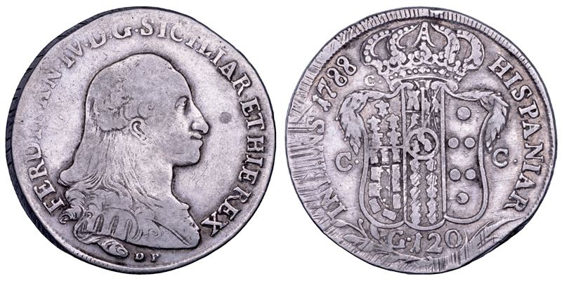NAPOLI. FERDINANDO IV DI BORBONE, 1759-1799. I PERIODO. Piastra da 120 grana 1788.  - Asta Numismatica - Cambi Casa d'Aste